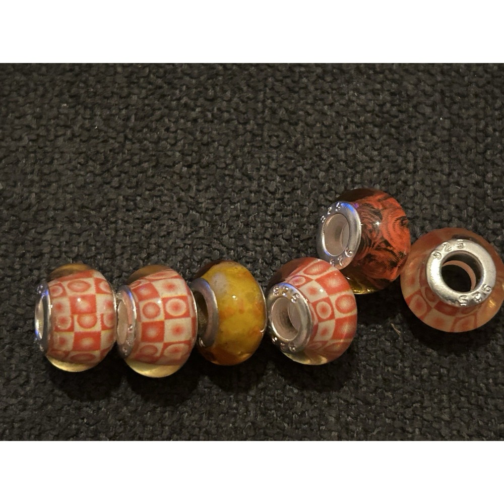 Lot of 6 Sterling Silver Core Bracelet Charm Beads Lampwork Glass Style 925 4